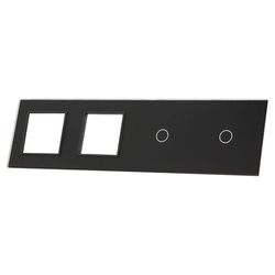 Poczwórny panel szklany czarny dwa miejsce na gniazdo + dwa pojedyńcze miejsca na wkład (7011GG-62) LIVOLO