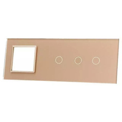 Poczwórny panel szklany złoty miejsce na gniazdo + trzy pojedyńcze miejsca na wkład (70111G-63) LIVOLO