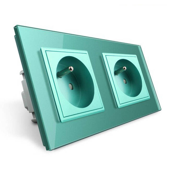 Gniazdo podwójne z bolcem 2 x 230V 16A z zielonym panelem szklanym (VL-W02FR-68) LIVOLO