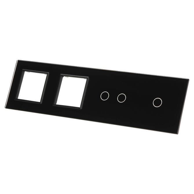 Poczwórny panel szklany czarny podwójne miejsce na gniazdo + dwa miejsca na wkład (7012GG-62) LIVOLO