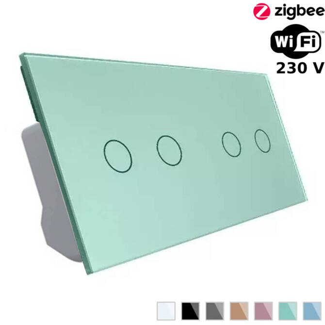 Włącznik dotykowy podwójny + podwójny ZIGBEE z podwójnym panelem szklanym w kolorze zielonym 2 + 2 (VL-C7022Z-68) LIVOLO